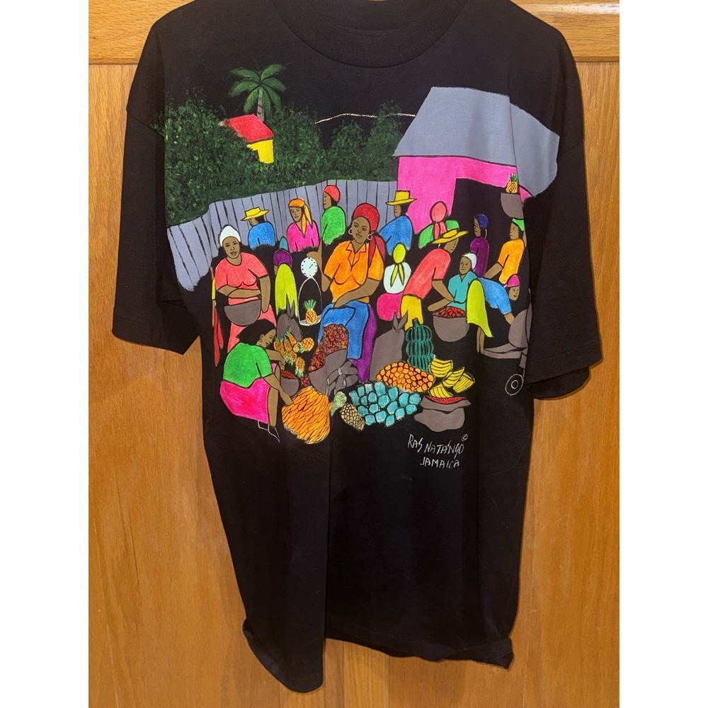 Vintage Ras Natango Jamaica Art Shirt Sz‎ L Single Stitch Hand Painted HEFTY
